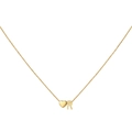 Detail of a gold heart pendant with letter R on a delicate link chain necklace - Letter R / Gold