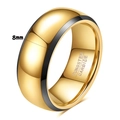 Detail view of 8mm tungsten carbide ring with gold edges and black center stripe - Gold (Size 7)