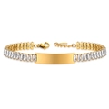 Golden 9mm stainless steel baguette zircon bracelet with engravable polished metal plate - Tennis Bracelet / Gold