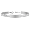 Silver 9mm stainless steel ID bracelet with baguette zircon and polished metal plaque - Tennis Bracelet / Steel