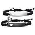 Couples magnetic heart bracelets with black and white heart charms on woven rope - Smooth Blank Style
