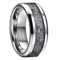 8mm men's black carbon fiber inlay tungsten ring with polished silver edges - US 6 / Steel & Gray