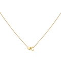 Gold chain necklace with 3D polished heart and serif letter C charms on white background - Letter C / Gold