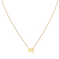 Polished gold heart necklace featuring a 3D letter F pendant on a delicate O-chain - Letter F / Gold