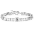 Zilveren armband met rechthoekige zirkonia en hartvormige hanger met de letter M - Staal Kleur M