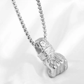 Retro stainless steel necklace with 31mm clenched fist pendant on box chain - Silver