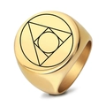 22MM gold stainless steel signet ring with engraved geometric triangle and circle pattern - US 7 / Gold
