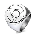 Minimalist vintage 22MM stainless steel ring featuring circular and triangle geometric patterns - US 7 / Silver