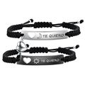 Magnetic couples bracelet set with engraved sun and moon plates on black woven cords - Te Quiero Sun & Moon