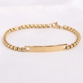 Minimalist 6mm gold stainless steel pearl chain bracelet with polished curved ID bar charm - Gold