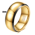 8mm men's tungsten carbide ring with polished gold finish and black center band - Size 7 / 8mm / Two-tone (Gold & Silver)