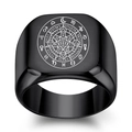 Matte black stainless steel square signet ring featuring engraved zodiac and celestial symbols - US 5 / Gun Black
