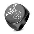 Vintage stainless steel signet ring with laser engraved wolf and moth punk design - US 7 / Round Black