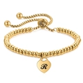 Bracciale a sfere placcato oro 14K regolabile con ciondolo a cuore e lettera R - Lettera B (AD1648-G)