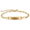 Adjustable 5mm stainless steel bar bracelet for children with I love you engraving - Gold