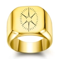 Polished gold square signet ring with engraved black compass star pattern for men - US 4 / Gold