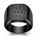 Minimalist black stainless steel signet ring with engraved white north star design - US 4 / Black