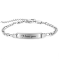 Silver stainless steel children bracelet with I love you engraved nameplate and Figaro chain - Steel