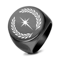 Retro black metal signet ring with laser engraved laurel wreath and star design - US 7 / Black
