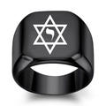 Matte black stainless steel signet ring with engraved Star of David and Hebrew symbol - US 4 / Gun Black