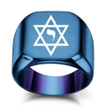 Blue stainless steel hexagram signet ring with Hebrew letter and metallic gradient finish - US 4 / Blue