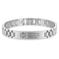 Polished stainless steel medical alert ID bracelet with a link watch band style - Silver
