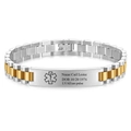 Polished silver and gold stainless steel medical ID bracelet with adjustable watch band - Two-tone (Gold & Silver)