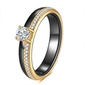 Minimalist black ceramic and gold ring featuring a sparkling zircon centerpiece - US 6 / Gold Black