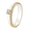 Minimalist white ceramic and gold ring with circular claw-set central cubic zirconia - US 6 / Gold White