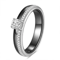 Minimalist black and white ceramic 4MM ring for women with pave setting zircon stones - US 6 / Silver Black