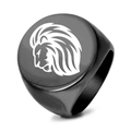 Vintage black stainless steel signet ring with a white lion head laser engraving - US 7 / Black