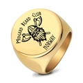 Anello sigillo vichingo dorato con doppie asce incise e logo Midgard Beard Club - US 7 / Rotondo Oro