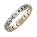 Men's 10mm stainless steel magnetic bracelet with silver and gold V-shaped links - Two-tone (Gold & Silver)