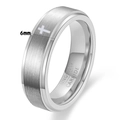 Minimalist 6mm silver tungsten carbide ring with brushed finish and white cross design - Size 7 / 6mm Steel Color Cross