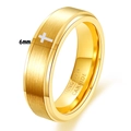 6mm gold tungsten carbide ring for men with brushed finish and white cross design - Size 7 / 6mm Gold Cross