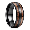8mm black stainless steel ring with dual wood inlay and brushed metal center band - US 7 / Double Groove