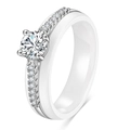 6mm witte keramische ring met ronde zirkonia inleg en zilveren metalen basis - US 6 / Wit