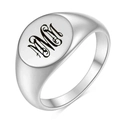 Anillo de sello en acero inoxidable plateado pulido con letra M grabada estilo vintage - Talla 4 / Letra Inglesa M