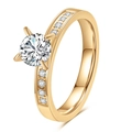 Detail view of 18K gold plated ring featuring crown setting with a large round cubic zirconia - US 7 / Four Claw Solitaire Style (CG1844) - Gold