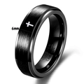 Men's 6mm black brushed tungsten carbide ring with laser-engraved cross pattern - Size 7 / 6mm Black Cross