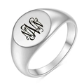 Anillo de sello de acero inoxidable plateado con grabado láser artístico de la letra MR - Talla 4 / Letra del alfabeto N