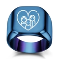 Polished blue purple gradient signet ring with heart family engraving on white background - US 4 / Blue