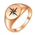 Retro 12mm rose gold stainless steel signet ring featuring a black laser-etched star pattern - US 4 / Rose Gold