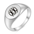 Anillo de sello personalizado en acero inoxidable plateado con grabado de monograma - Talla 4 / Letra del alfabeto Q