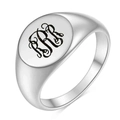 Anillo de sello de plata pulida con un diseño de letra vintage grabado personalizado - Talla 4 / Letra del alfabeto R