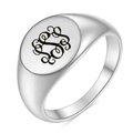 Anillo de sello en acero inoxidable plateado pulido con letra monograma grabada - Talla 4 / Letra S