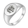 Anillo de sello de acero inoxidable plateado con grabado de monograma negro vintage - Talla 4 / Letra Inglesa V
