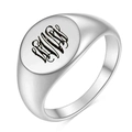 Anillo de sello de acero inoxidable plateado con letras MWM negras grabadas - Talla 4 / Letra W