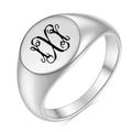 Anillo de sello de acero inoxidable pulido con monograma negro vintage grabado - Talla 4 / Letra X