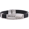 10mm breites schwarzes Silikonarmband mit silbernem Mäander-Muster und Stahlverschluss - Mäander-Muster-Stil
